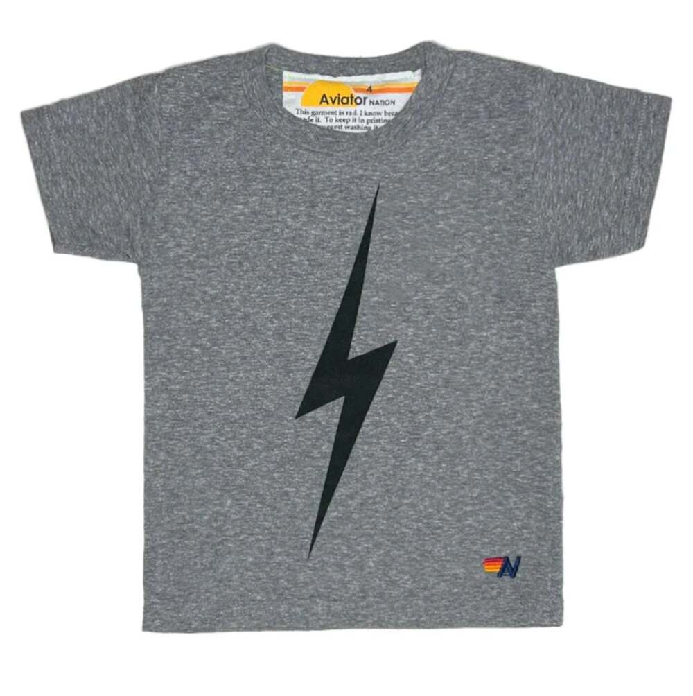 NWT Aviator Nation Kid's Bolt Tee T shirt Heather Grey Lightning Bolt $65